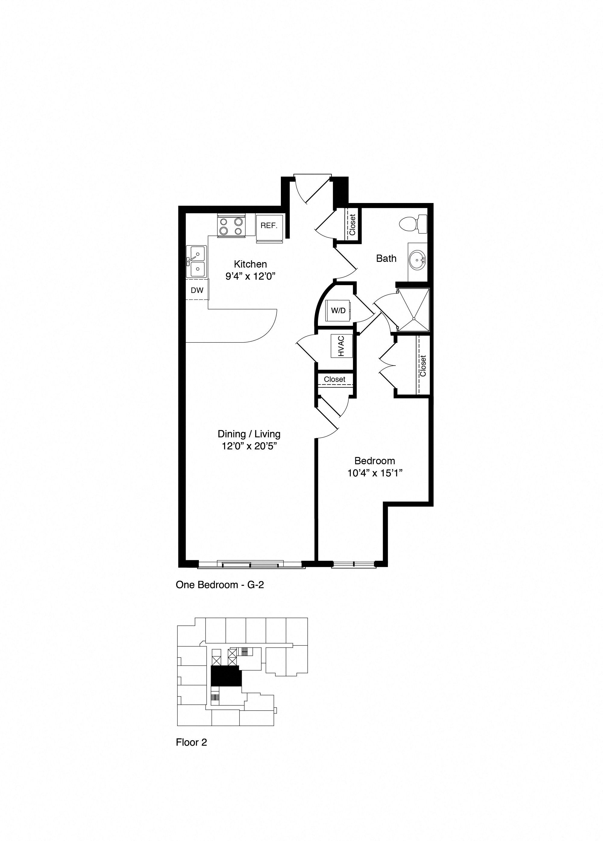 Floor plan for 1 bed, 1 bath, 792 sqft
